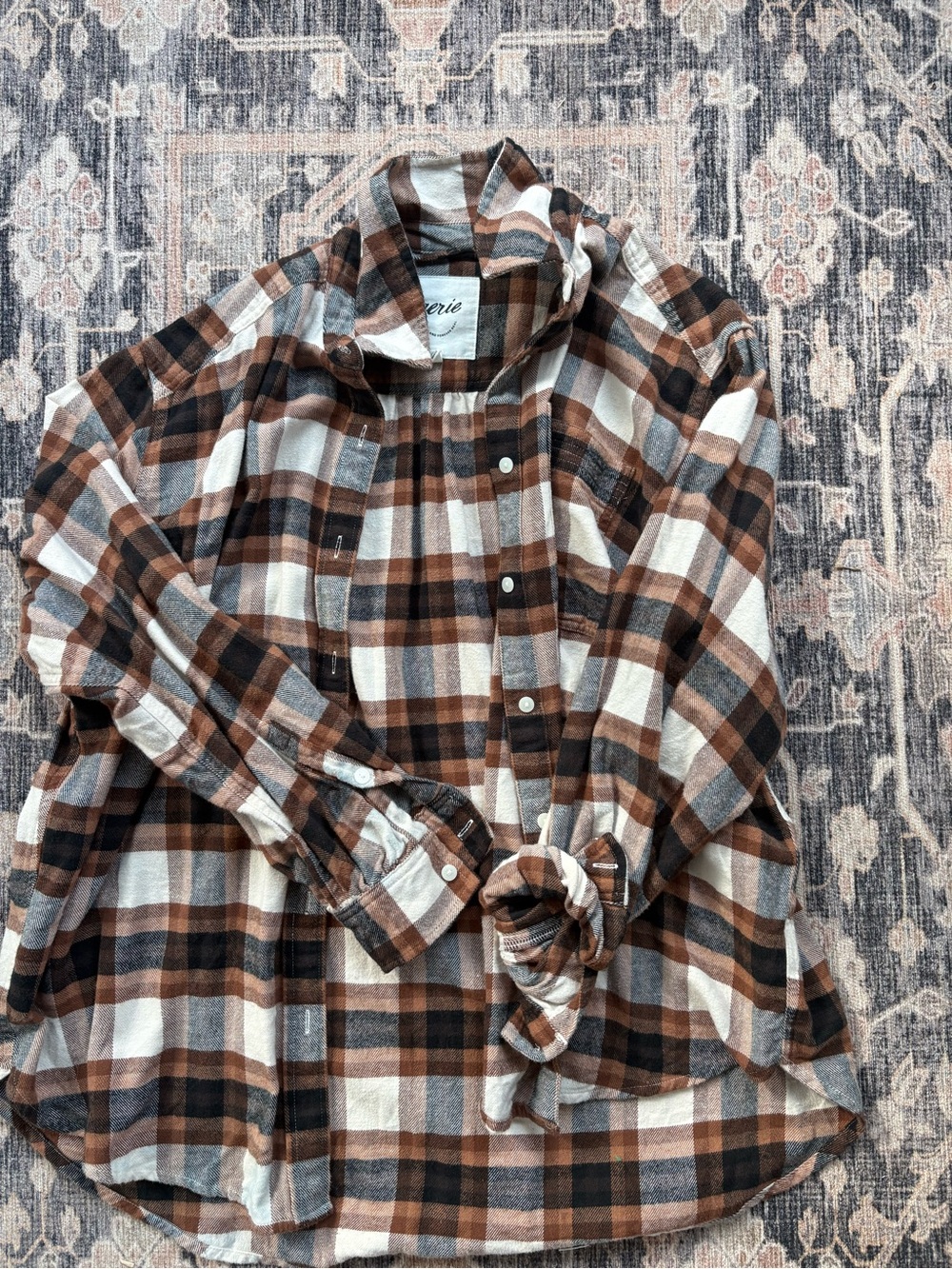 aerie Brown, White & Black Plaid Cotton Button-Down Shirt